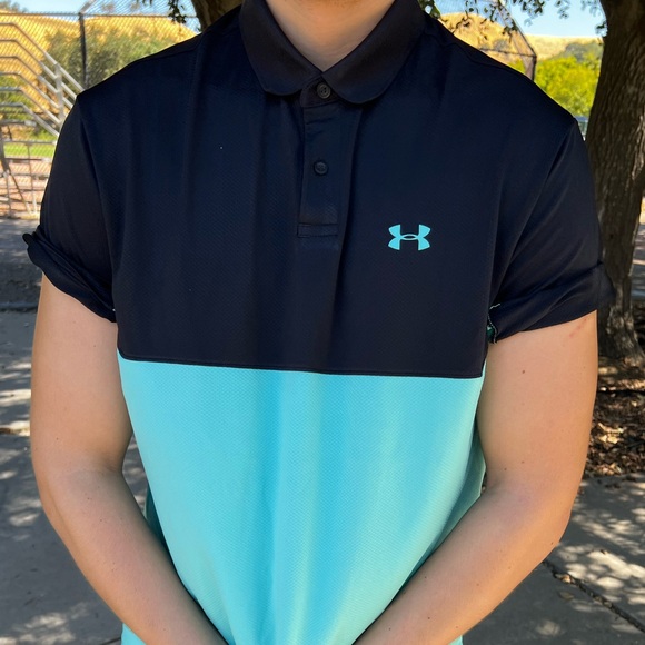 UNDER ARMOUR MEN PERFORMANCE COLORBLOCK POLO SHIRT TENNIS UNIFORM TIFFANY BLUE L - Picture 10 of 16